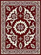 Crimson Cream Orchid Arabesque Border Rug