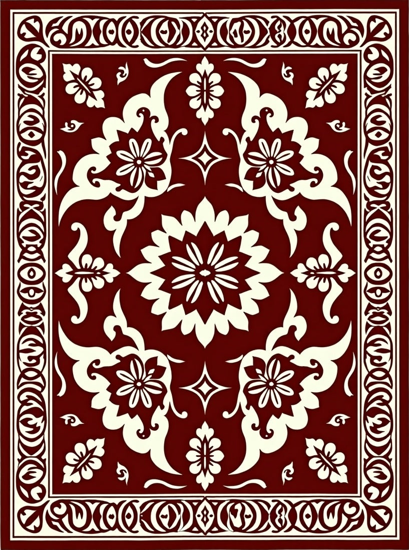 Crimson Cream Orchid Arabesque Border Rug