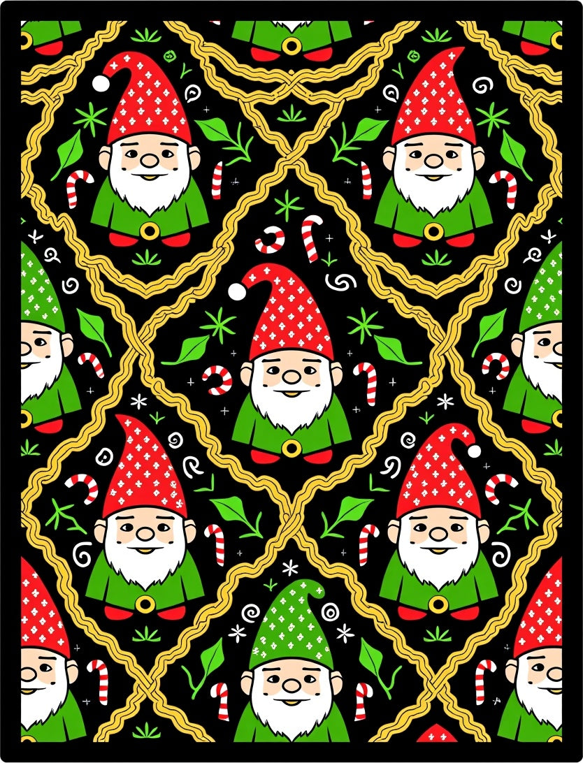 Christmas Gnome Candy Cane Lattice Background Rug