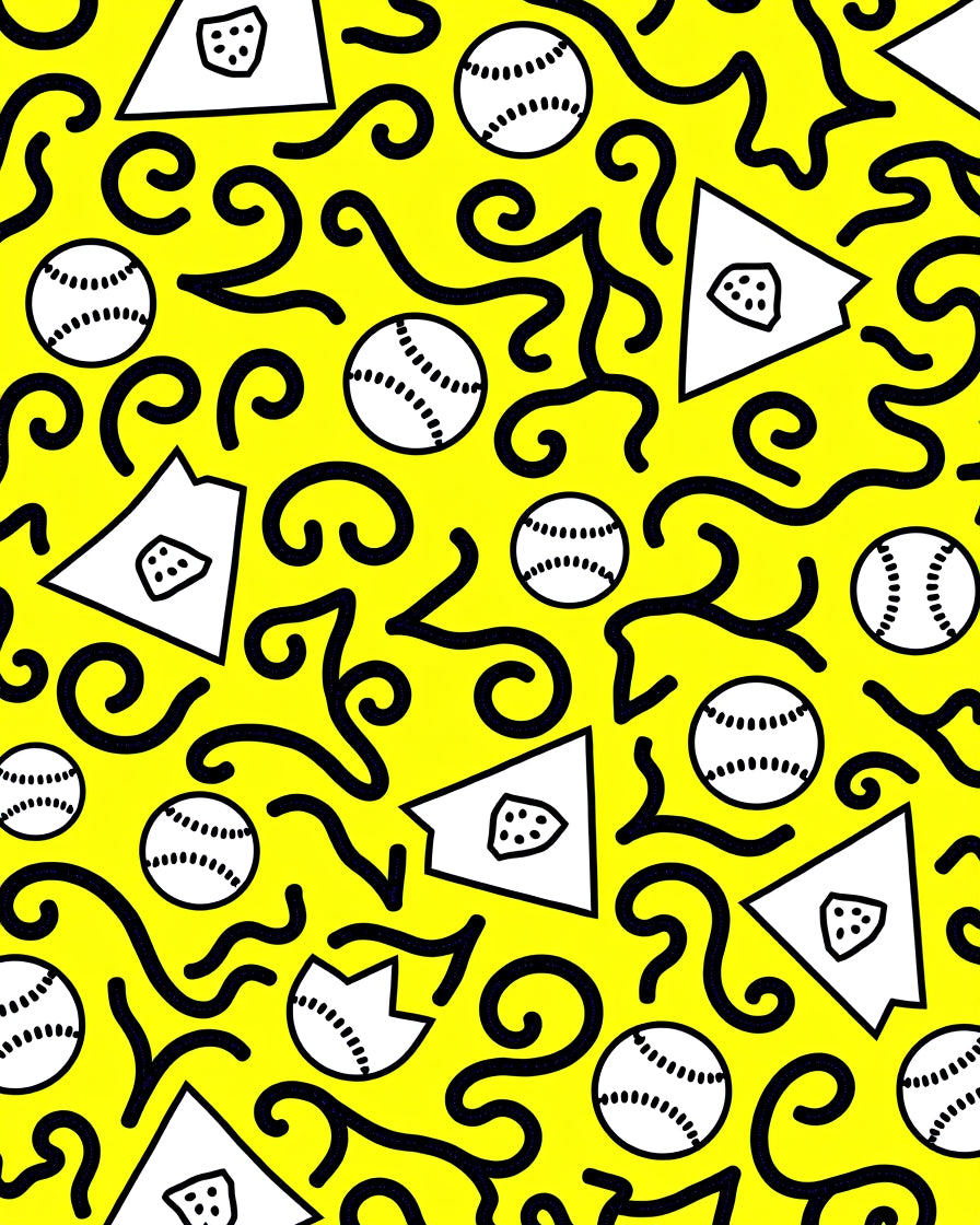 Bright Yellow Baseball Swirls Rug
