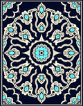Deep Navy Blue Teal Floral Medallion Rug