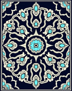 Deep Navy Blue Teal Floral Medallion Rug
