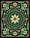 Bright Yellow Green Floral Mandala Black Rug