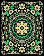Bright Yellow Green Floral Mandala Black Rug