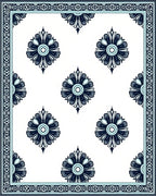 Deep Blue Floral Frame Medallion Rug