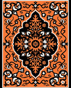 Vibrant Orange Black Floral Medallion Rug