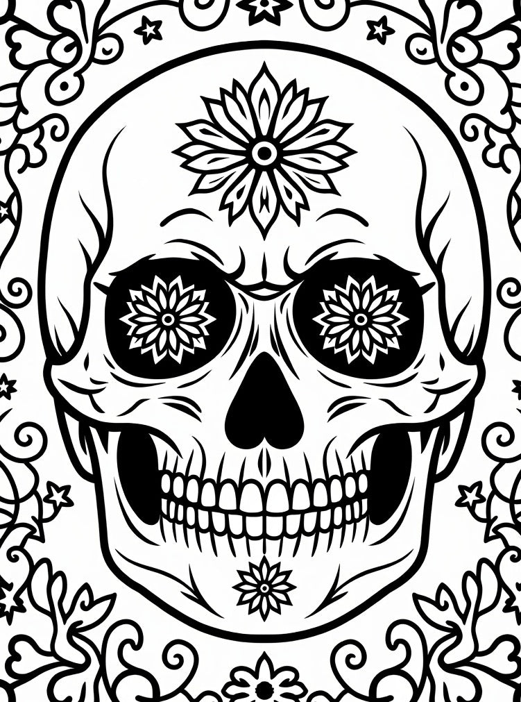 Black And White Floral Skull Day Of The Dead Rug