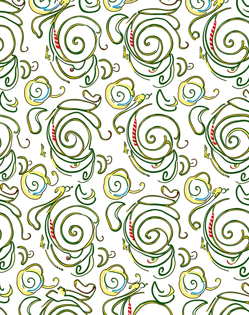 Whimsical Green Swirl Yellow Flower Rug