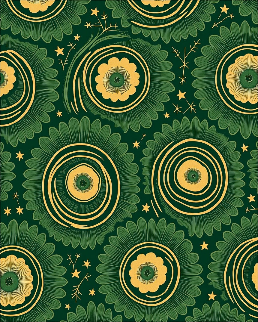 Emerald Green Yellow Floral Burst Rug