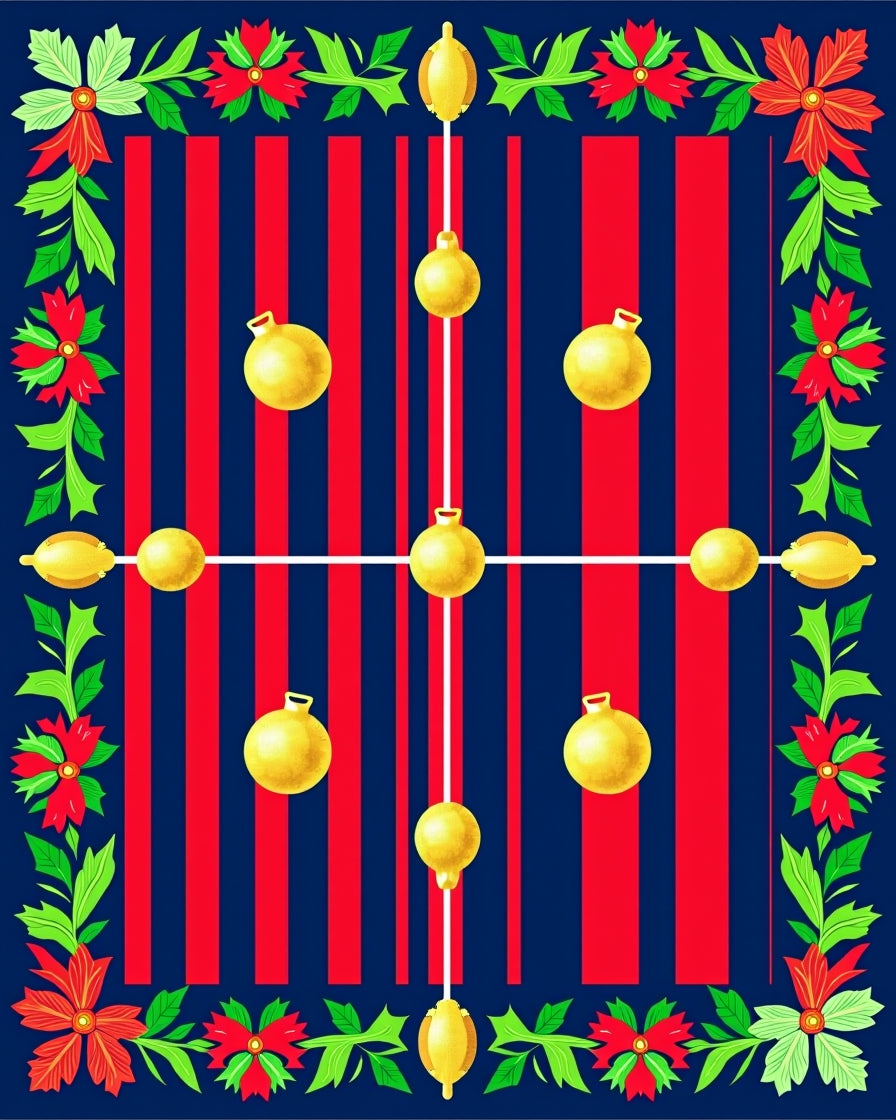 Festive Gold Bauble Poinsettia Border Rug