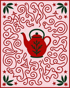 Crimson Teapot Swirls Garden Rug