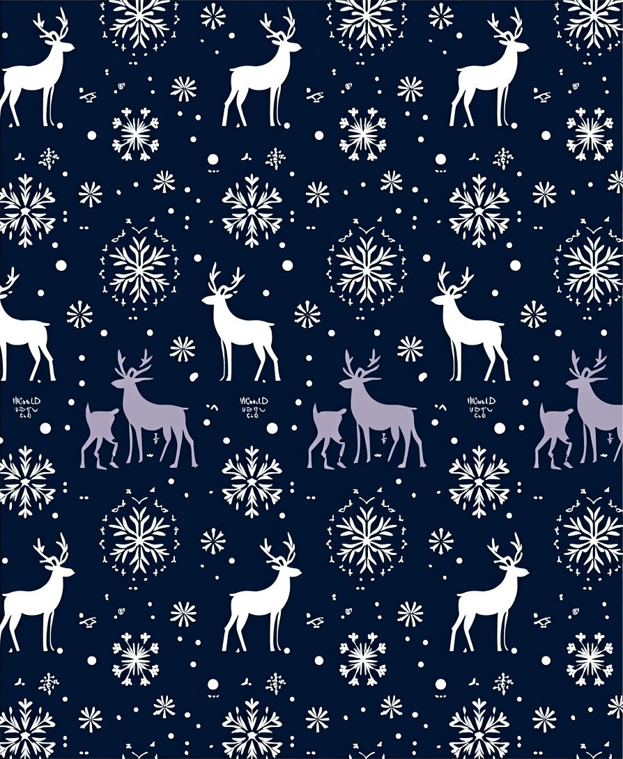 Navy White Deer Snowflakes Repeating Rug