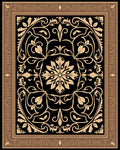 Golden Black Floral Scroll Frame Rug