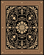 Golden Black Floral Scroll Frame Rug