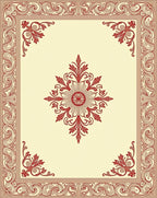 Crimson Floral Border Cream Center Rug