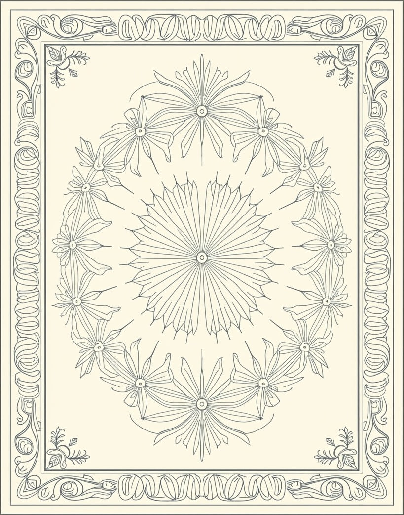 Cream and Gray Floral Medallion Outline Rug