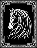 Black White Horse Head Adorned Border Rug