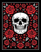 Bold Red Skull Rose Garland Rug