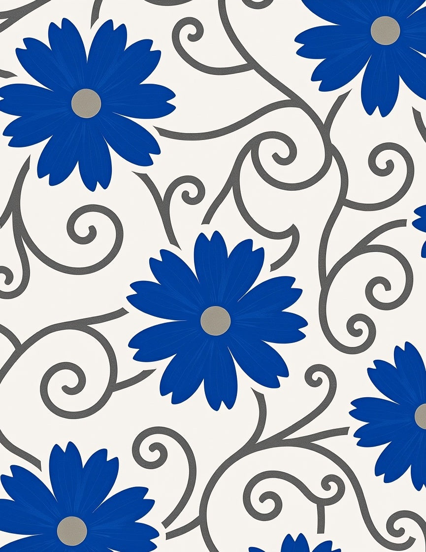 Vibrant Blue Floral Swirls Background Rug