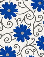 Vibrant Blue Floral Swirls Background Rug