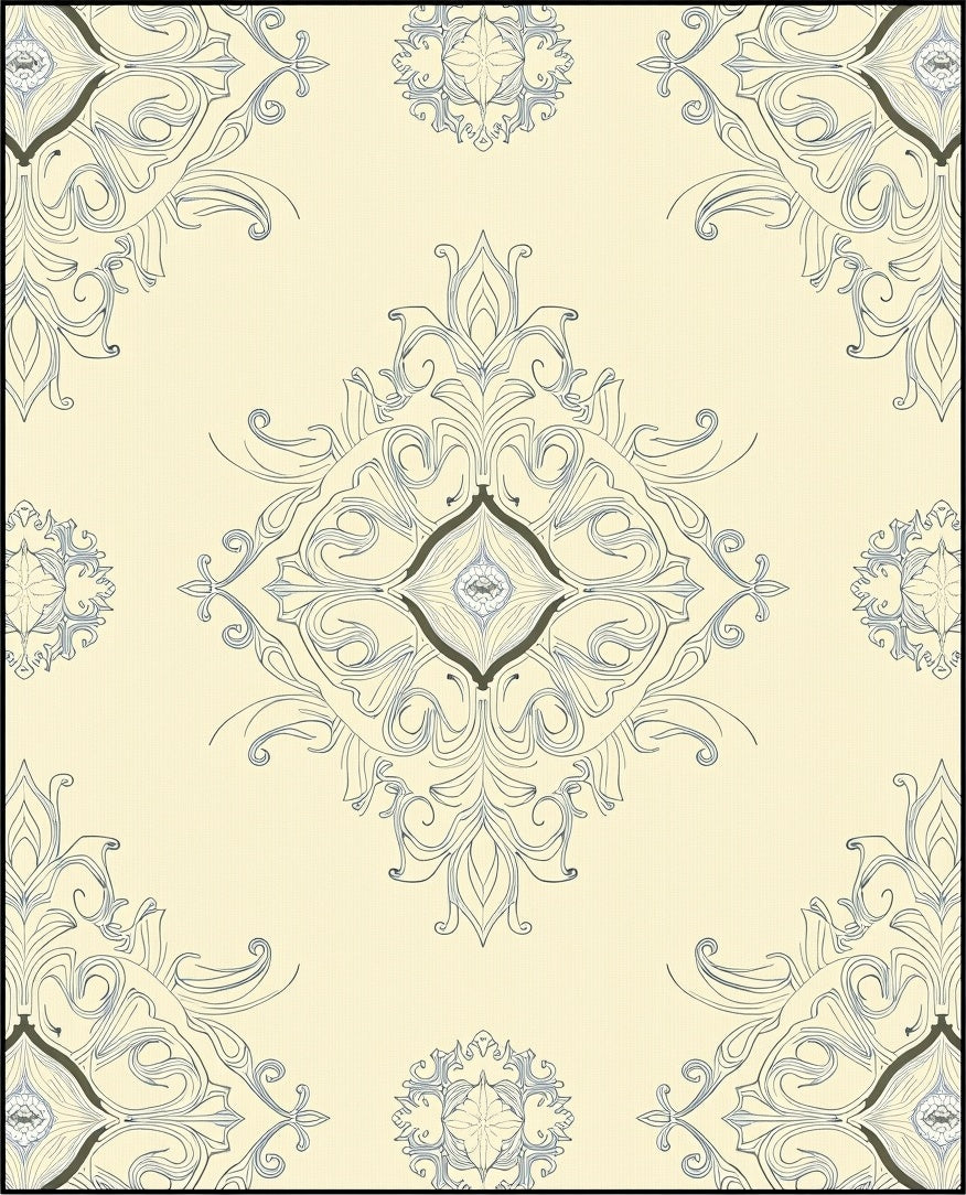Cream and Teal Medallion Floral Rug