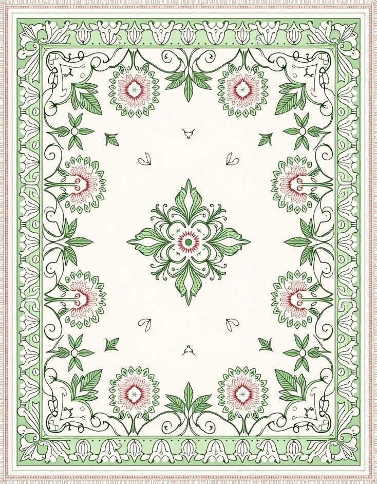 Pale Cream Floral Garden Square Rug