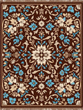 Brown Cream Blue Floral Medallion Rug