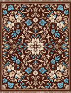 Brown Cream Blue Floral Medallion Rug