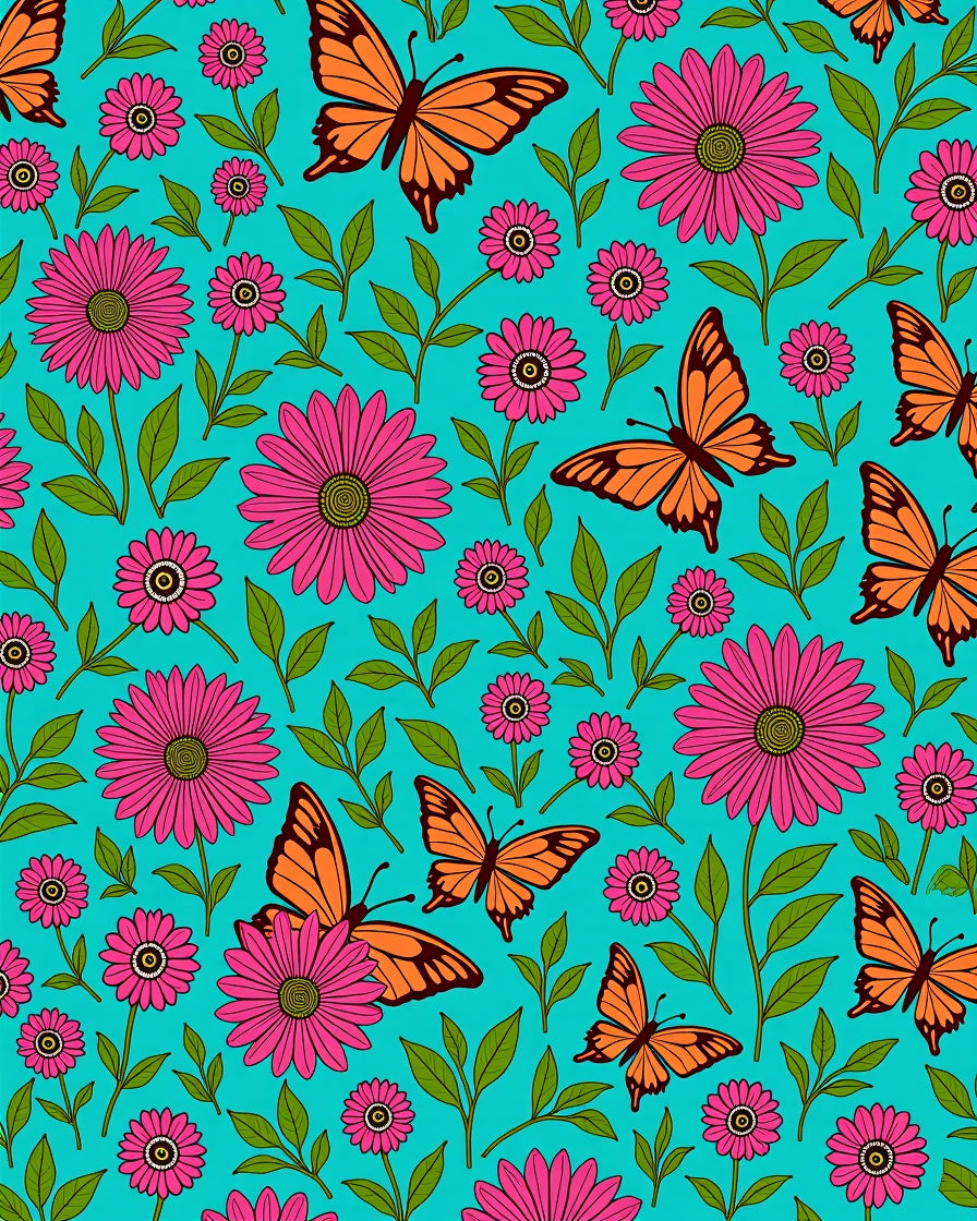 Bright Daisy Butterflies Aqua Background Rug
