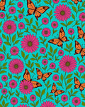 Bright Daisy Butterflies Aqua Background Rug
