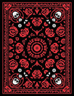 Crimson Skull Floral Kaleidoscope Rug