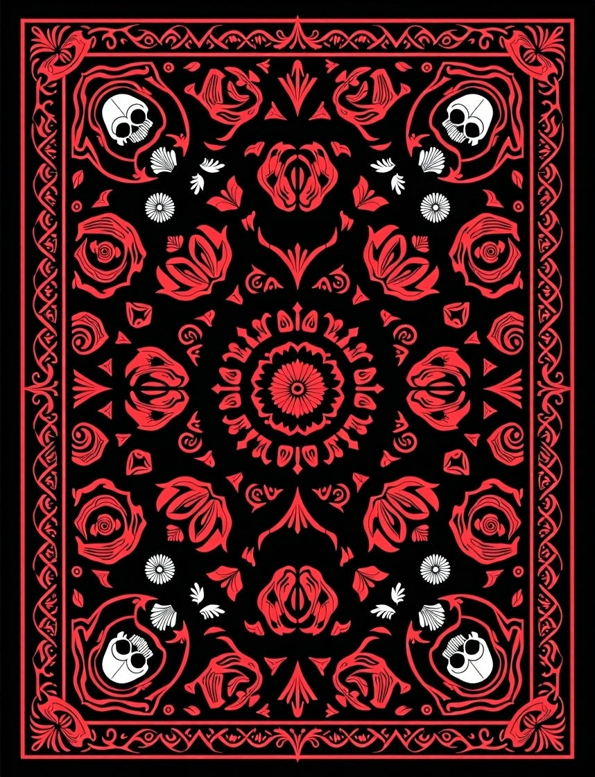 Crimson Skull Floral Kaleidoscope Rug
