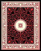 Crimson Black Floral Scroll Medallion Rug