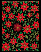 Vibrant Red Floral Garden Black Rug