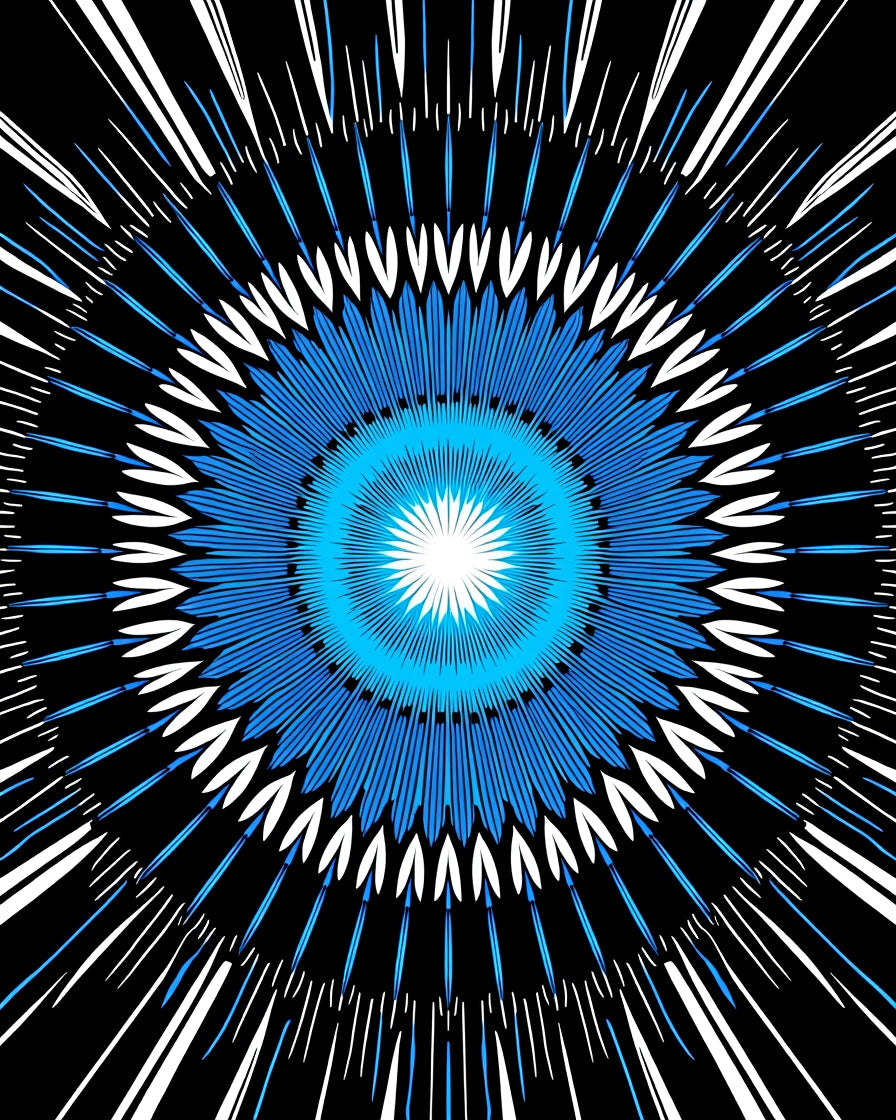 Electric Blue Sunburst Radial Rug