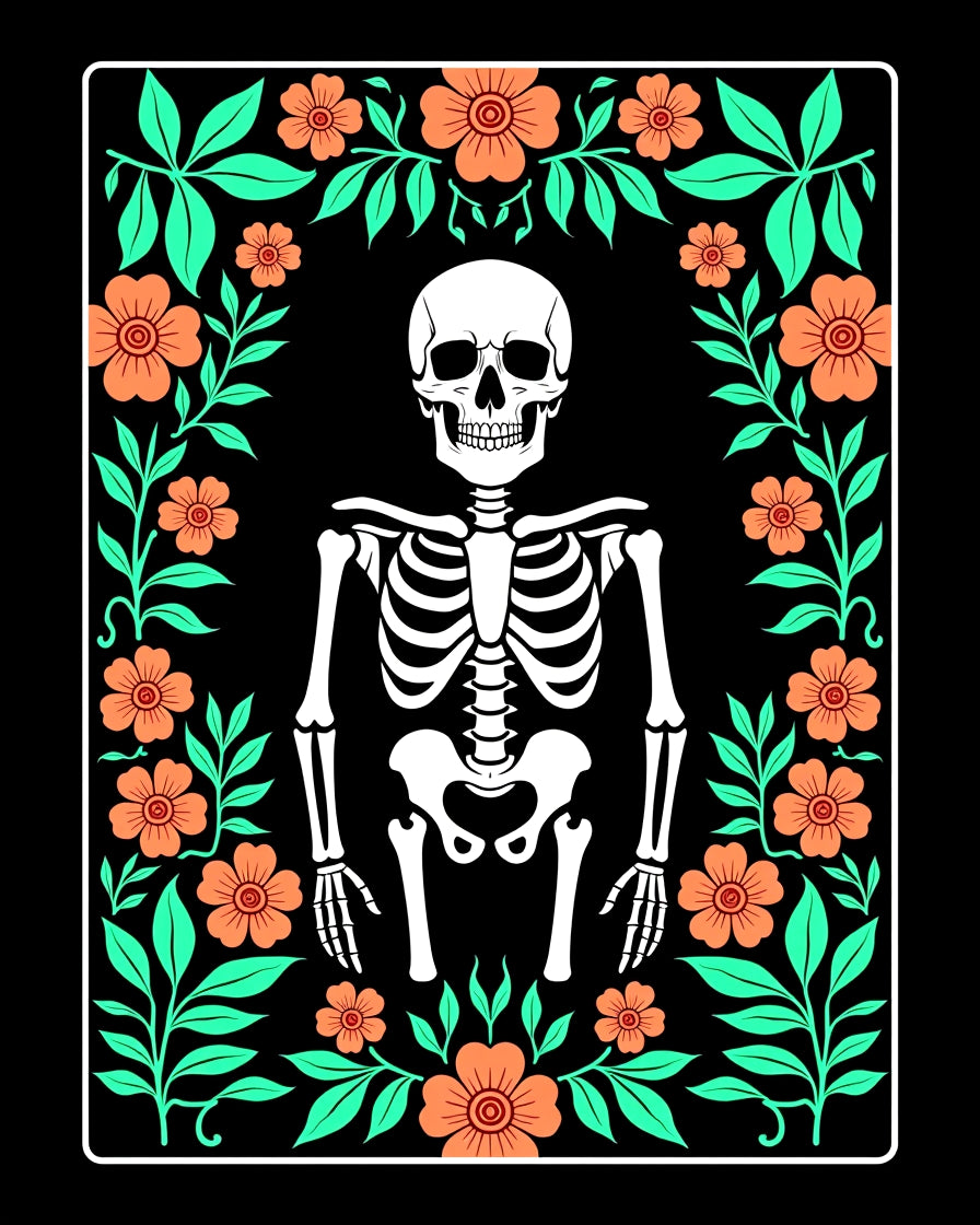 Dia De Los Muertos Skeleton Floral Frame Rug