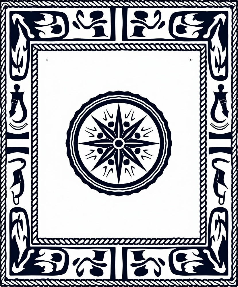 Black And White Compass Medallion Frame Rug