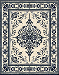 Cream Navy Floral Scroll Medallion Rug