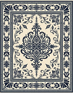 Cream Navy Floral Scroll Medallion Rug