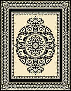 Cream Black Floral Medallion Border Rug
