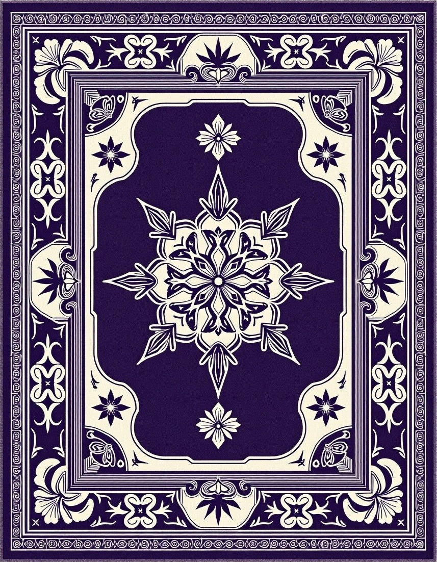 Deep Plum Floral Medallion Border Rug