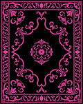 Fuchsia Black Ornate Floral Medallion Rug