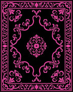 Fuchsia Black Ornate Floral Medallion Rug