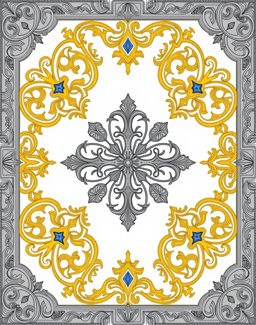 Regal Gray Golden Scroll Medallion Rug