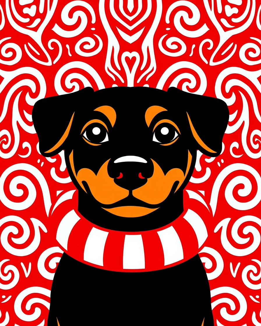 Friendly Dog Red Swirl Background Rug