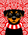 Friendly Dog Red Swirl Background Rug