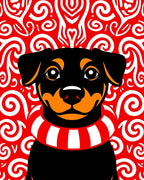Friendly Dog Red Swirl Background Rug