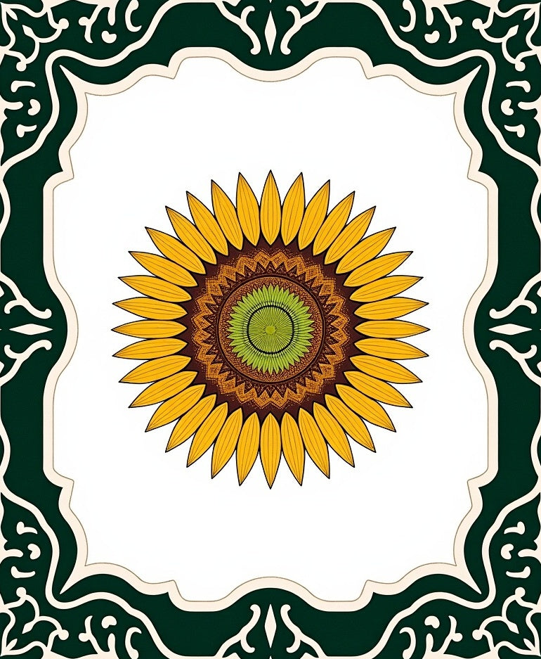 Golden Sunflower Mandala Frame Rug