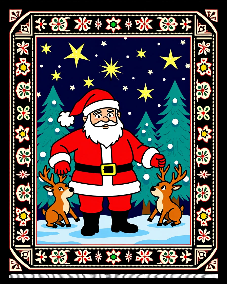 Santa Claus Reindeer Christmas Starry Night Rug
