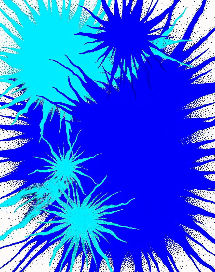 Vibrant Blue Burst Starburst Medallions Rug